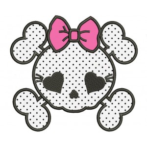 Girl Skull Applique with a bow Machine Embroidery Digitized Design Pattern